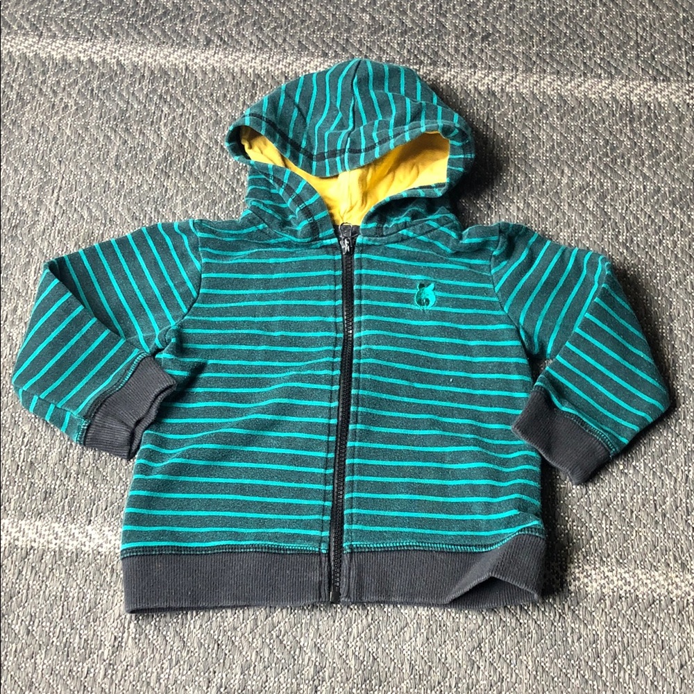 Teal Striped Hooded Zip-Up with Yellow Lining - Kids